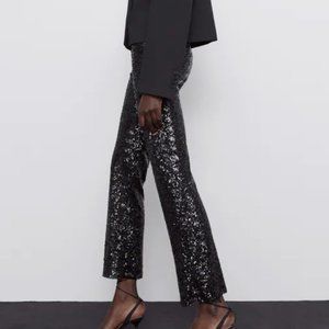 Zara Mini Flared Black Sequin Pants